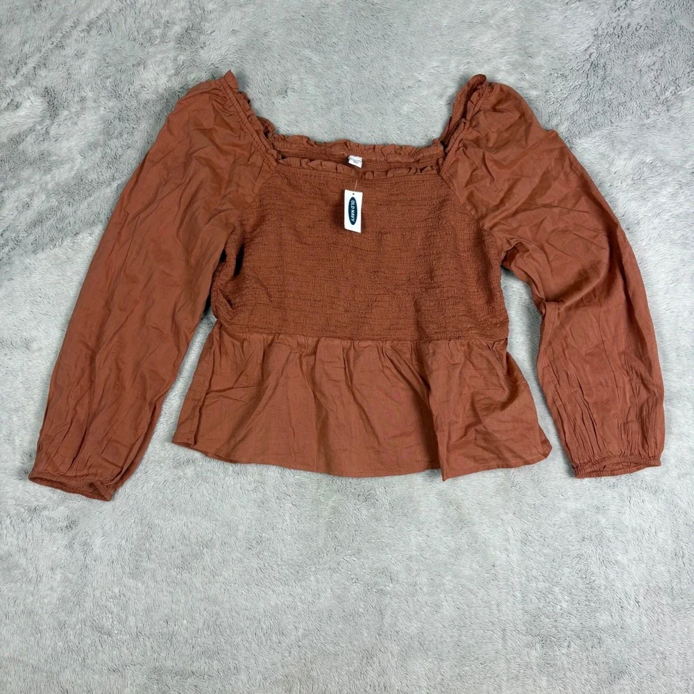 NWT Old Navy Ruffled Square Neck Top Smocked‎ Peplum Long Puff Sleeve Boho XL